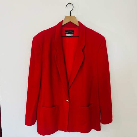 Sag Harbor 100% Pure Wool Red Blazer Collared Single Gold Button Size 18 - Picture 1 of 7